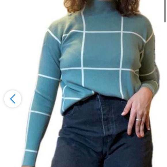 Cynthia Rowley Mock Neck Windowpane Sweater TEAL Size Small - Picture 2 of 4